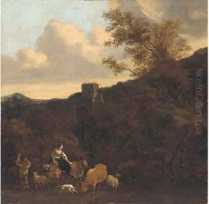 A maiden happening upon a cattle drover, a tower beyond
