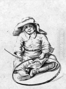 A seated child holding a hoop