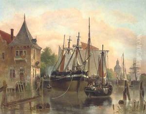 A busy day on the Amstel by Pieter Cornelis Dommersen