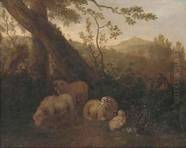 A wooded landscape with sheep in the foreground - view 1