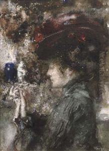 An Elegant Lady Wearing A Red Hat by Albert Roelofs