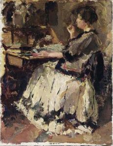 An Elegant Lady At A Writing Desk (probably Tjieke Roelofs) by Albert Roelofs