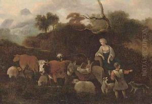 An Italianate landscape with a shepherd and shepherdess and their cattle