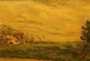 Landschap Met Boerderij. Gesigneerd by Willem Roelofs