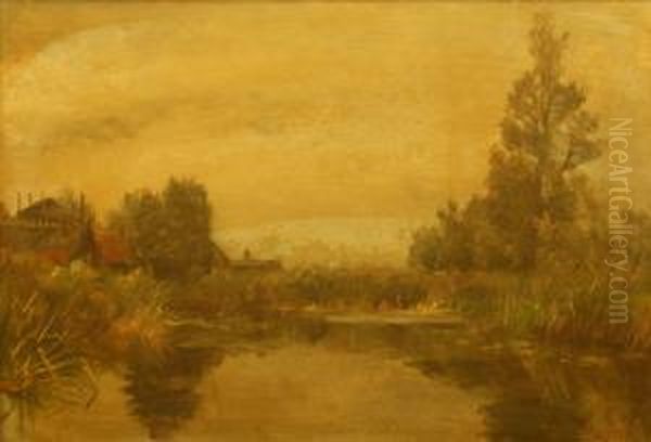 Boerderijen Aan De Plas. Gesigneerd. Verso 'noorden 1917' - view 1