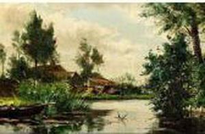 Moored Boat In A Polder Landscape