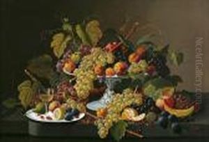 Still Life Of Fruit And Wine On A Table by Severin Roesen