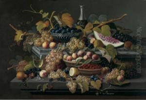 Elaborate Still Life With Silver Basket Of Plums