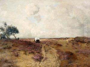 Heidelandschap Met Een Huifkar by Louis Albert Roessingh