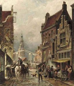 Quartier Juif a view of the Jewish quarter with the Oudeschans and the Montelbaanstoren, Amsterdam by Cornelis Christiaan Dommersen