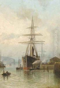 The bustling port of Rotterdam by Cornelis Christiaan Dommersen