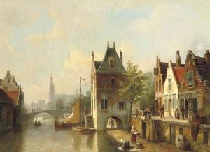 A capriccio view of a canal in Alkmaar