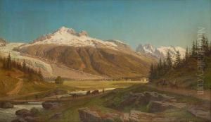 Cavaliers Et Troupeaux Sur Fond De Glacier