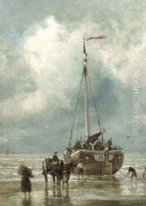 Fishermen unloading a bomschuit