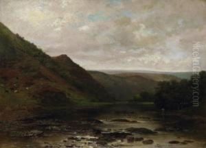 Quiet River Valley In The Ardennen. Signed And Dated Bottom Right: A. Roffien 1864 by Francois Roffiaen