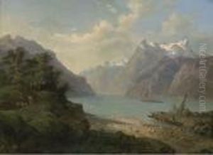 Traders On An Alpine Lake by Francois Roffiaen