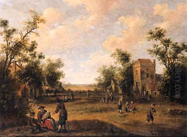A village street with peasants resting and conversing - view 1