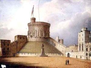 Worcester plaque depicting the Round Tower Windsor Castle by Enoch Doe