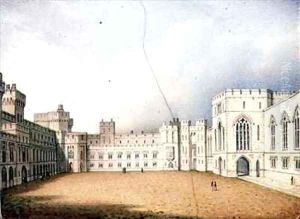 Worcester plaque depicting the Quadrangle Windsor Castle by Enoch Doe