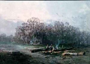 Misty Landscape with Woodcutters by Eugene Deshayes