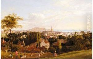 View Of St Helier, Jersey,with Fort Regent And Elizabeth Castle In St Aubin's Bay Beyond
