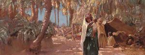 An encampment at the oasis by Eugene Deshayes