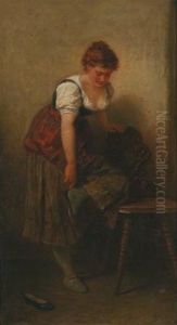 Young Woman Putting On Her Shoes by Wilhelm Sen Roegge