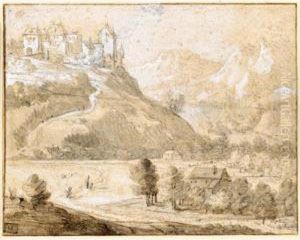 Mountainous Landscape With A Castle On A Hill by Roelandt Roghman