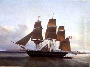Three Masted Boat in the Port of Le Havre by Jean Dominique Drouin