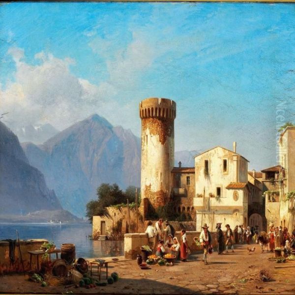 View Of A Town At A Lake Surrounded By Mountains, Northern Italy - view 1