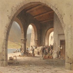 A Busy Market Day Bythe Lake, Presumably In Ascona by Frederik Niels M. Rohde