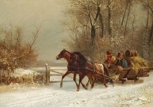 A Horse Sledge In A Winter Landscape