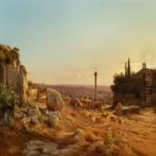 Italian Landscape With A Shepherd On A Road In The Mountains - view 1