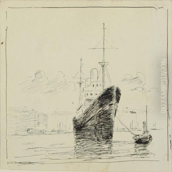 The Steamer Is Manoeuvred Out Of The Habour - view 1
