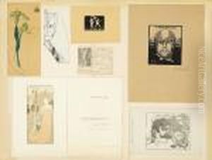 Portrait Of Jan Verkade And Several Graphic Works In The Collection Of Rohde by Johan Gudmann Rohde