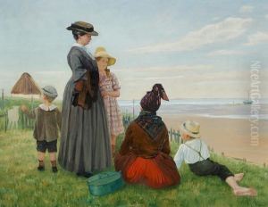 The Artist's Family On The Beach Meeting A Local Woman, Fanoe