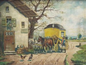 Die Ankunft Der Postkutsche by Karl Rohrhirsch