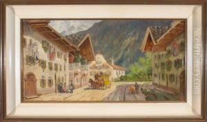 Halt Der Postkutsche Amuntermarkt In Mittenwald by Karl Rohrhirsch