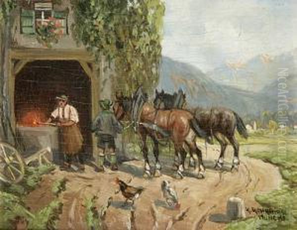 Pferde Vor Der Hufschmiede - view 1