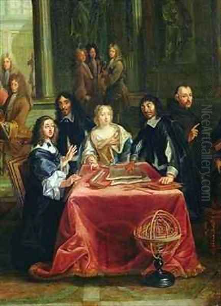 Christina of Sweden 1626-89 and her Court detail of the Queen and Rene Descartes 1596-1650 at the Table - view 1