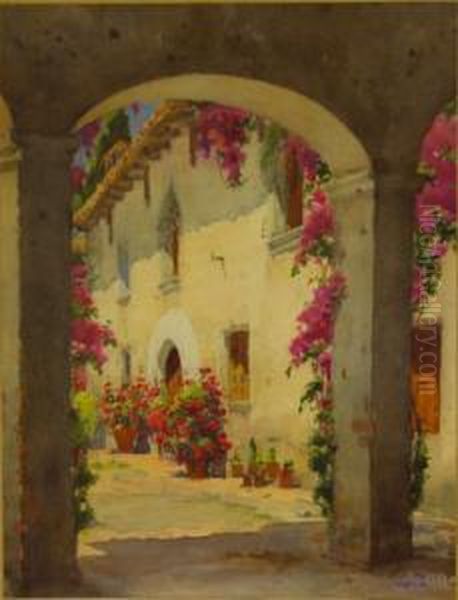 <porche Y Flores>. Med.: 38 X 29 Cm - view 1