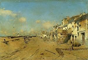 A View Of A Spanish Coastal Village by Joan Roig Soler