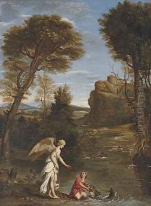 An Italianate landscape with Tobias and the Angel by Domenico Zampieri (Domenichino)