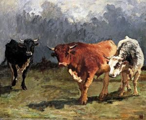 Taurillons Sous Un Ciel Dorage by Alfred Roll
