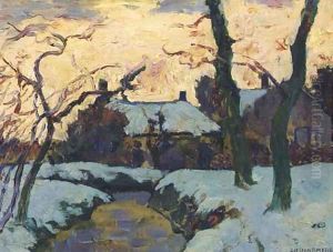 Winterlandschap, zonsondergang te Loosduinen twilight by Charles Dankmeijer