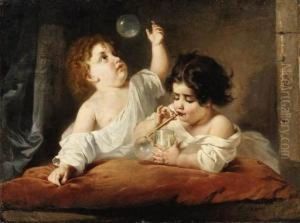 Children Blowing Bubbles by Anton Romako