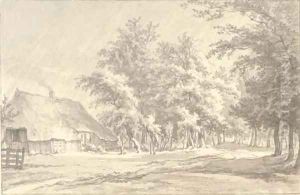 A wooded landscape with a farmhouse near Eext by Egbert Van Drielst