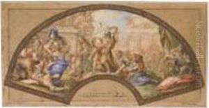 Design For A Fan Representing The Rape Of The Sabines by Giovanni Francesco Romanelli
