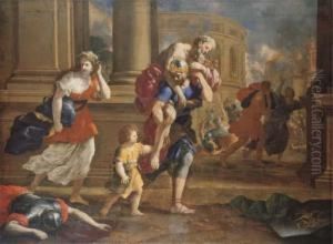 The Flight Of Aeneas And His Family by Giovanni Francesco Romanelli