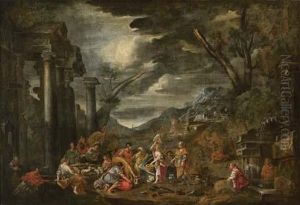 Paesaggio Con Rovine E Scena Mitologica by Ettore Romano